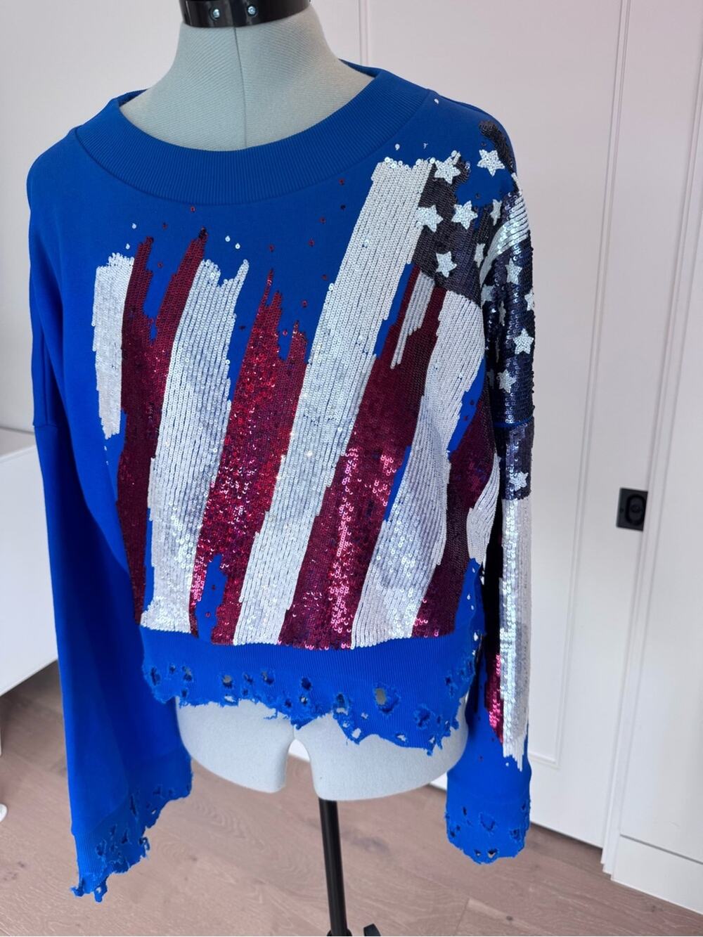 Sweatshirt - “Amen” Designer “flag” Royal Blue Sequin Flag Pullover